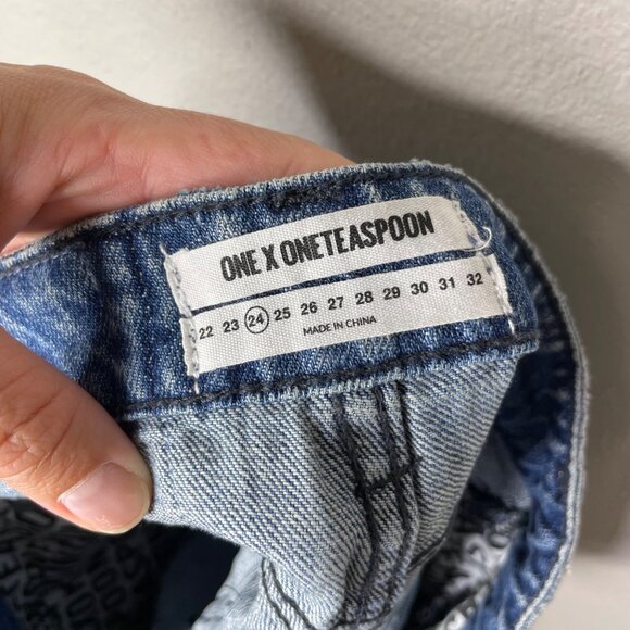 One Teaspoon Bandits High Waist Short Blue Society Cut-off Jean Shorts Size 24 - Picture 7 of 10